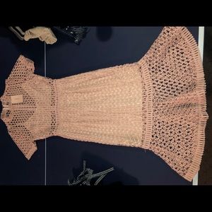 A. Peach blush lace mermaid dress